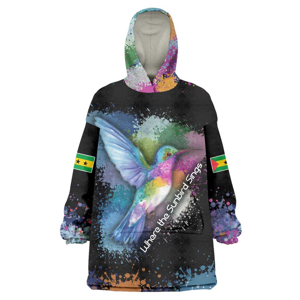 Where the Sunbird Sings Wearable Blanket Hoodie Sao Tome and Principe Flag - Color Splash Art - African Pride