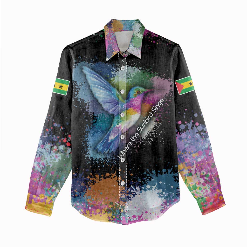 Where the Sunbird Sings Women Casual Shirt Sao Tome and Principe Flag - Color Splash Art - African Pride