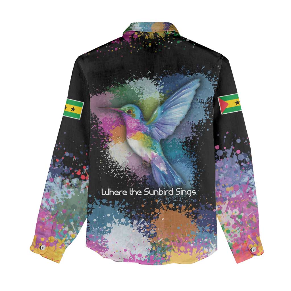 Where the Sunbird Sings Women Casual Shirt Sao Tome and Principe Flag - Color Splash Art - African Pride