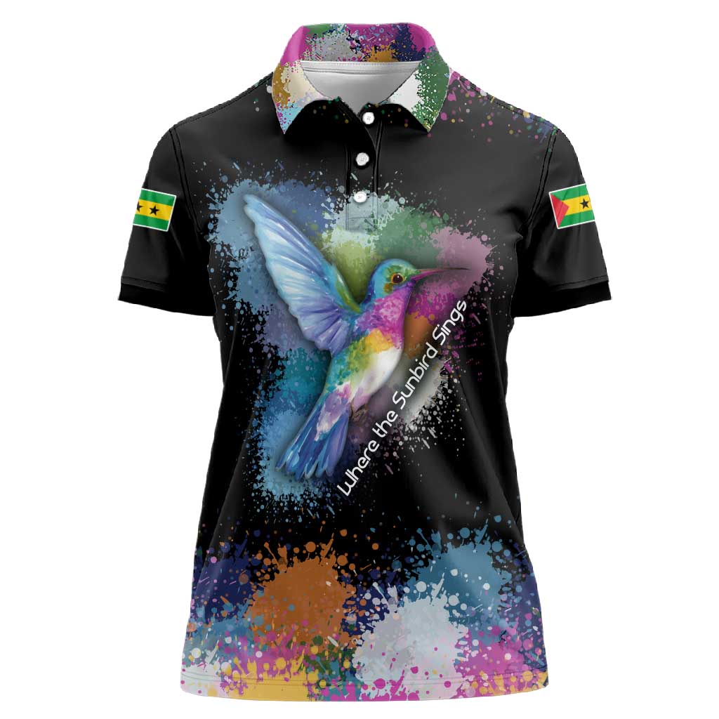 Where the Sunbird Sings Women Polo Shirt Sao Tome and Principe Flag - Color Splash Art - African Pride
