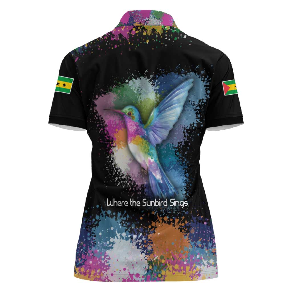 Where the Sunbird Sings Women Polo Shirt Sao Tome and Principe Flag - Color Splash Art - African Pride