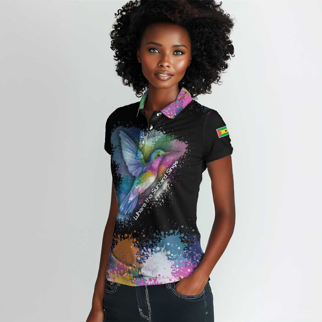Where the Sunbird Sings Women Polo Shirt Sao Tome and Principe Flag - Color Splash Art - African Pride