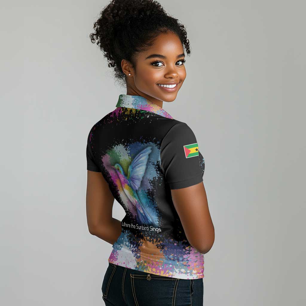 Where the Sunbird Sings Women Polo Shirt Sao Tome and Principe Flag - Color Splash Art - African Pride