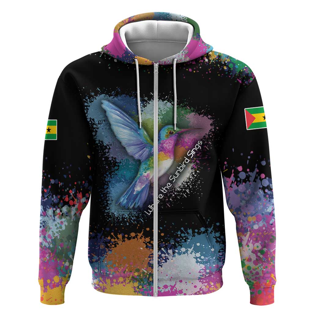 Where the Sunbird Sings Zip Hoodie Sao Tome and Principe Flag - Color Splash Art - African Pride