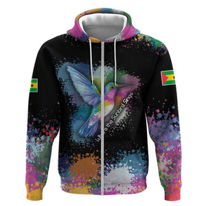 Where the Sunbird Sings Zip Hoodie Sao Tome and Principe Flag - Color Splash Art - African Pride