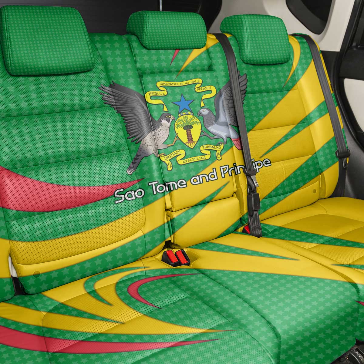 Sao Tome and Principe National Emblem Back Car Seat Cover Green Yellow Flag Pattern - African Pride