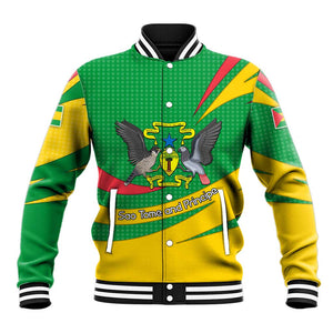Sao Tome and Principe National Emblem Baseball Jacket Green Yellow Flag Pattern - African Pride