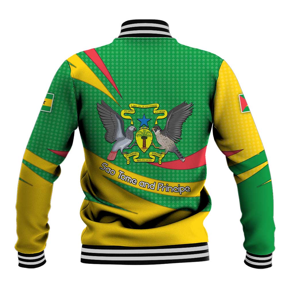 Sao Tome and Principe National Emblem Baseball Jacket Green Yellow Flag Pattern - African Pride