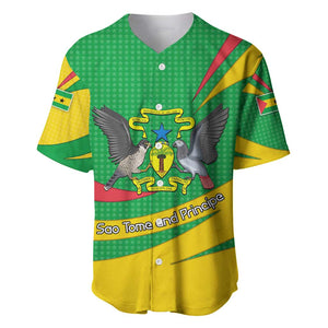 Sao Tome and Principe National Emblem Baseball Jersey Green Yellow Flag Pattern - African Pride