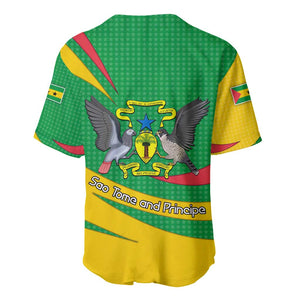 Sao Tome and Principe National Emblem Baseball Jersey Green Yellow Flag Pattern - African Pride
