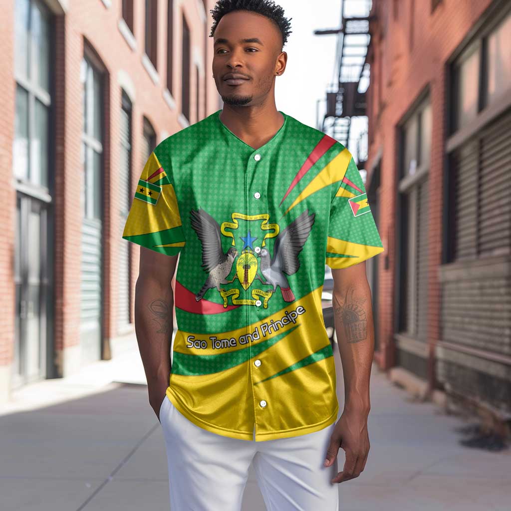 Sao Tome and Principe National Emblem Baseball Jersey Green Yellow Flag Pattern - African Pride