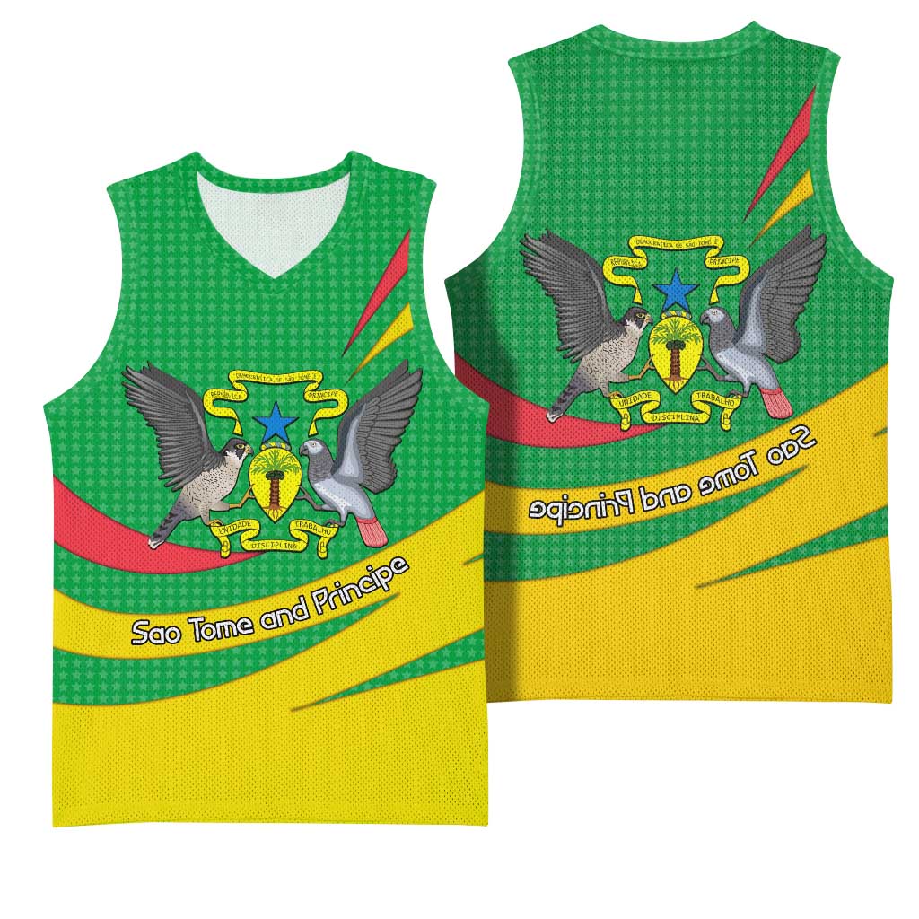 Sao Tome and Principe National Emblem Basketball Jersey Green Yellow Flag Pattern - African Pride