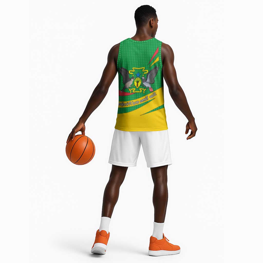 Sao Tome and Principe National Emblem Basketball Jersey Green Yellow Flag Pattern - African Pride