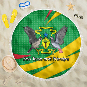 Sao Tome and Principe National Emblem Beach Blanket Green Yellow Flag Pattern - African Pride