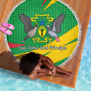 Sao Tome and Principe National Emblem Beach Blanket Green Yellow Flag Pattern - African Pride