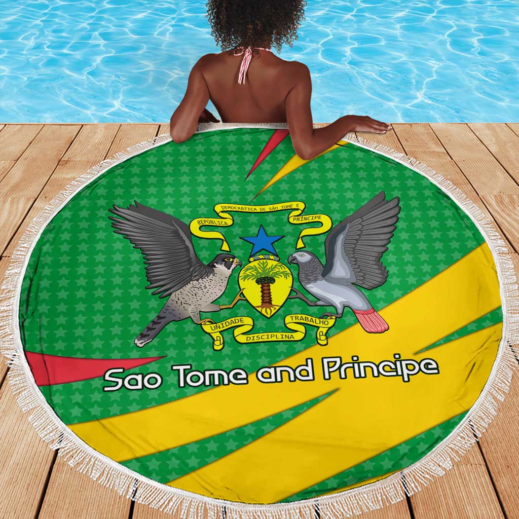 Sao Tome and Principe National Emblem Beach Blanket Green Yellow Flag Pattern - African Pride