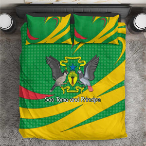 Sao Tome and Principe National Emblem Bedding Set Green Yellow Flag Pattern - African Pride