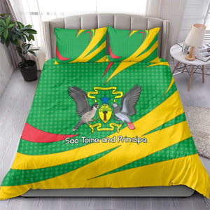 Sao Tome and Principe National Emblem Bedding Set Green Yellow Flag Pattern - African Pride