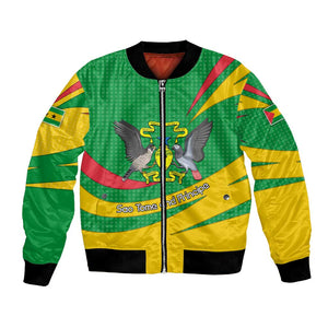 Sao Tome and Principe National Emblem Bomber Jacket Green Yellow Flag Pattern - African Pride