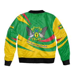 Sao Tome and Principe National Emblem Bomber Jacket Green Yellow Flag Pattern - African Pride