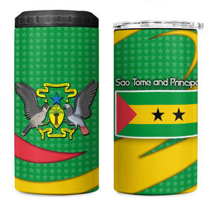 Sao Tome and Principe National Emblem 4 in 1 Can Cooler Tumbler Green Yellow Flag Pattern - African Pride