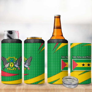 Sao Tome and Principe National Emblem 4 in 1 Can Cooler Tumbler Green Yellow Flag Pattern - African Pride