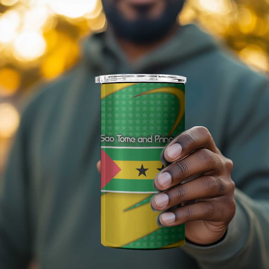 Sao Tome and Principe National Emblem 4 in 1 Can Cooler Tumbler Green Yellow Flag Pattern - African Pride