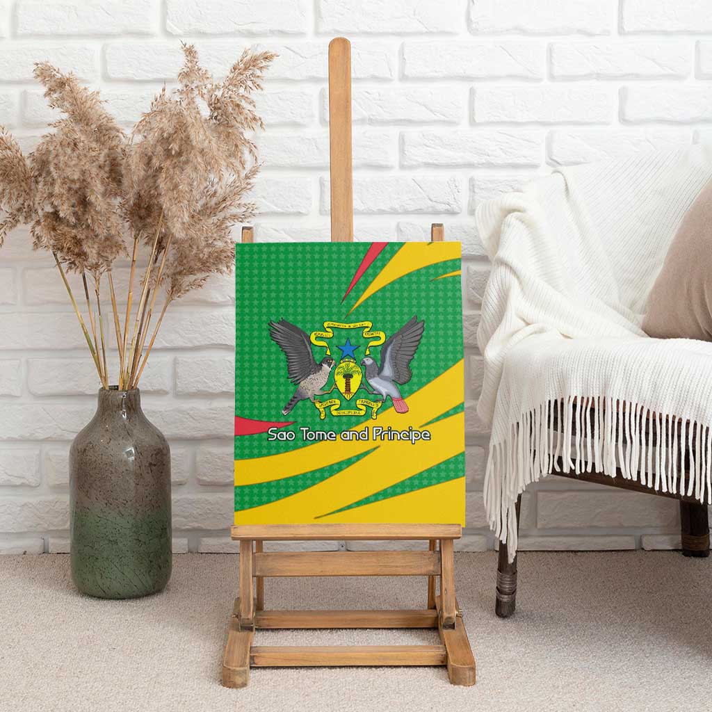 Sao Tome and Principe National Emblem Canvas Wall Art Green Yellow Flag Pattern - African Pride