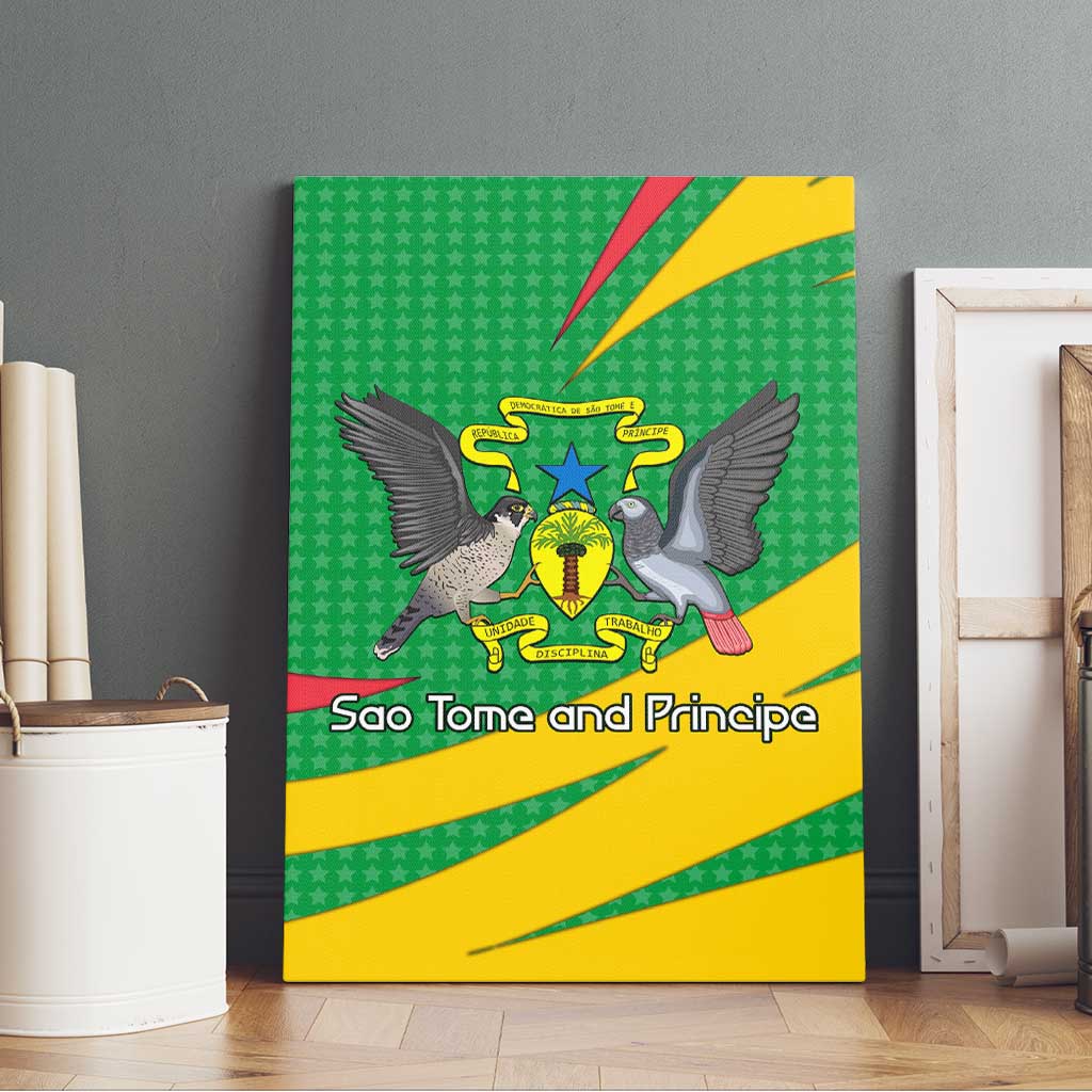 Sao Tome and Principe National Emblem Canvas Wall Art Green Yellow Flag Pattern - African Pride