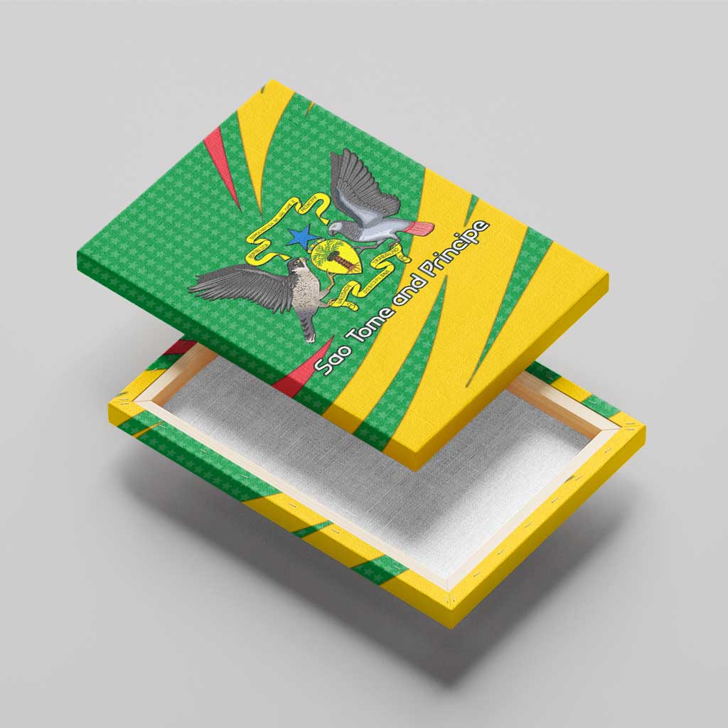 Sao Tome and Principe National Emblem Canvas Wall Art Green Yellow Flag Pattern - African Pride