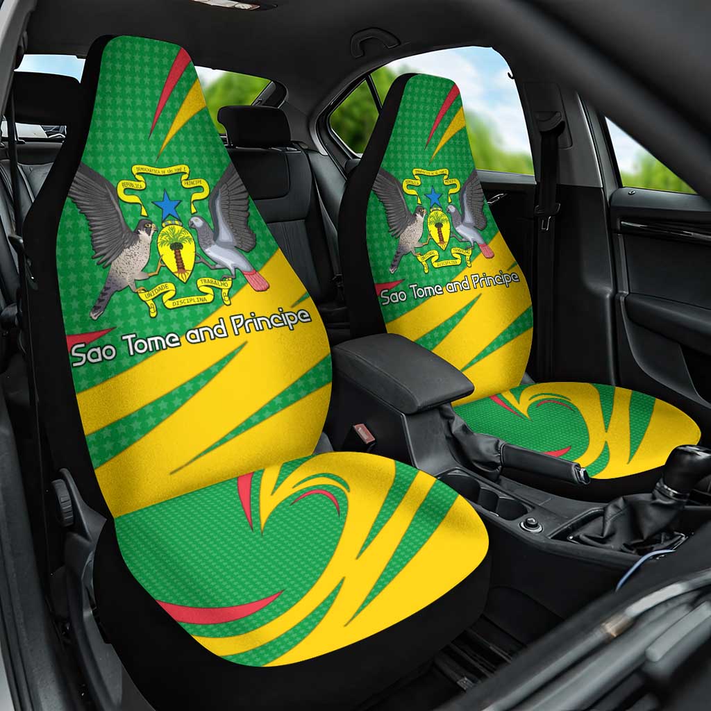 Sao Tome and Principe National Emblem Car Seat Cover Green Yellow Flag Pattern - African Pride