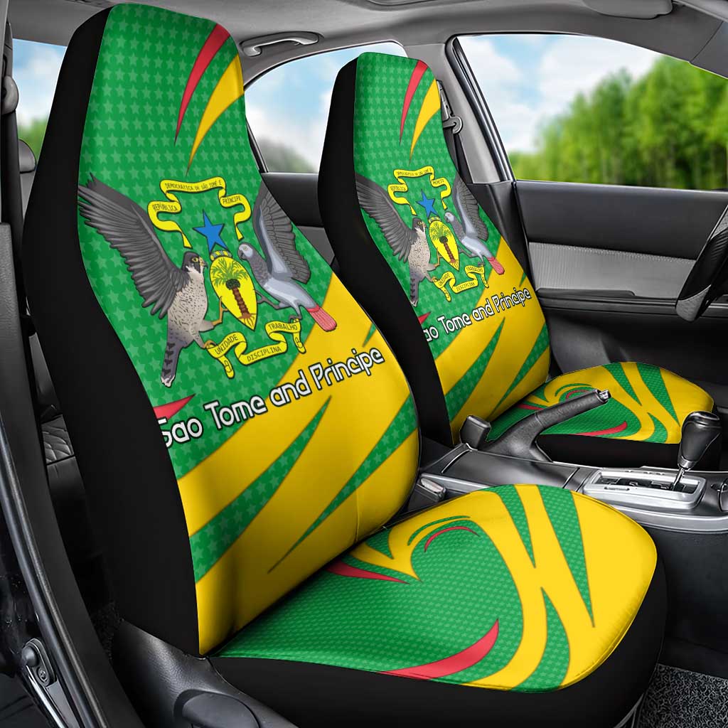 Sao Tome and Principe National Emblem Car Seat Cover Green Yellow Flag Pattern - African Pride