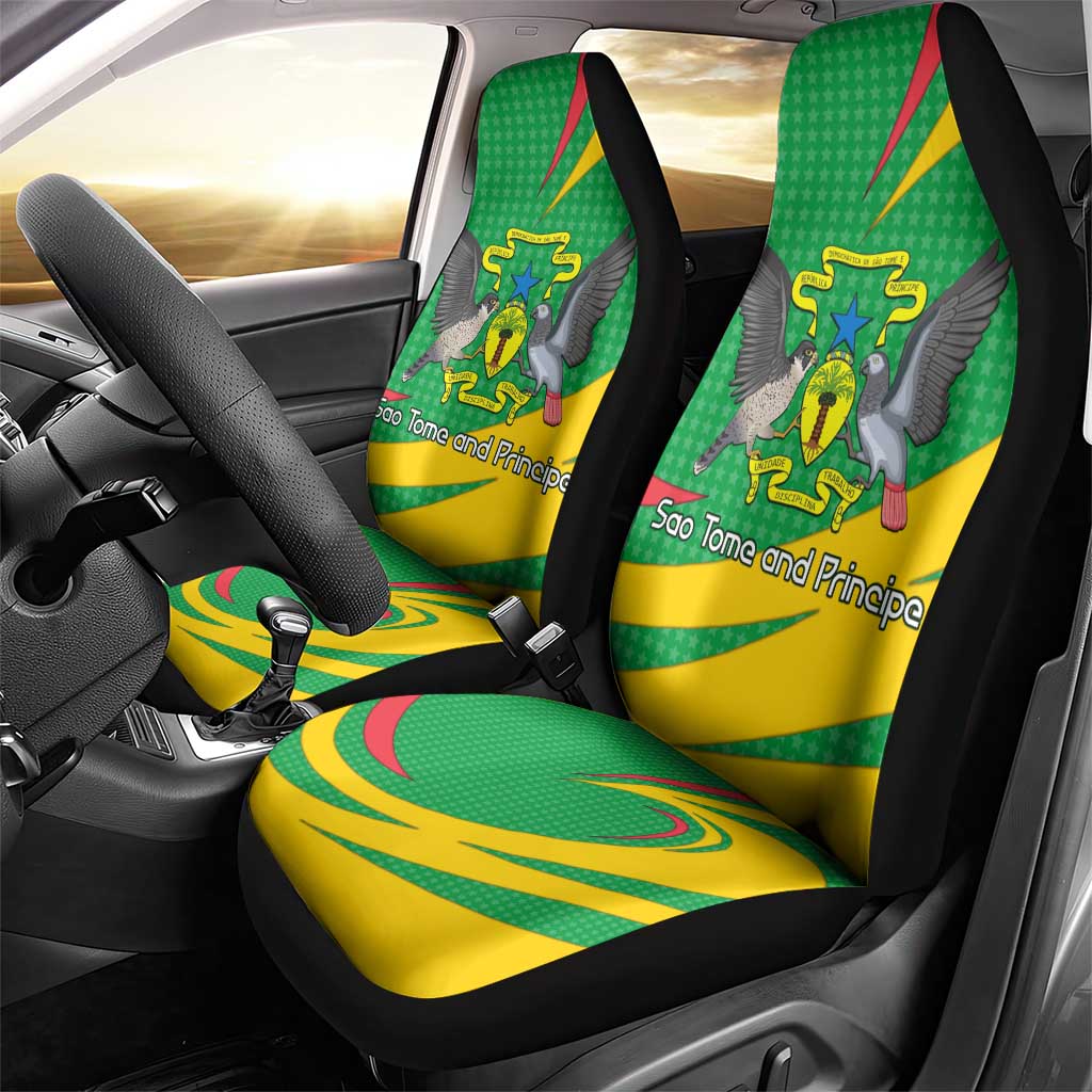 Sao Tome and Principe National Emblem Car Seat Cover Green Yellow Flag Pattern - African Pride