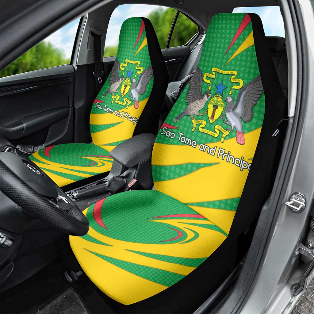 Sao Tome and Principe National Emblem Car Seat Cover Green Yellow Flag Pattern - African Pride