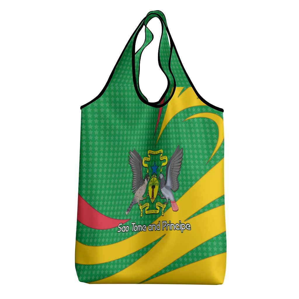 Sao Tome and Principe National Emblem Grocery Bag Green Yellow Flag Pattern - African Pride