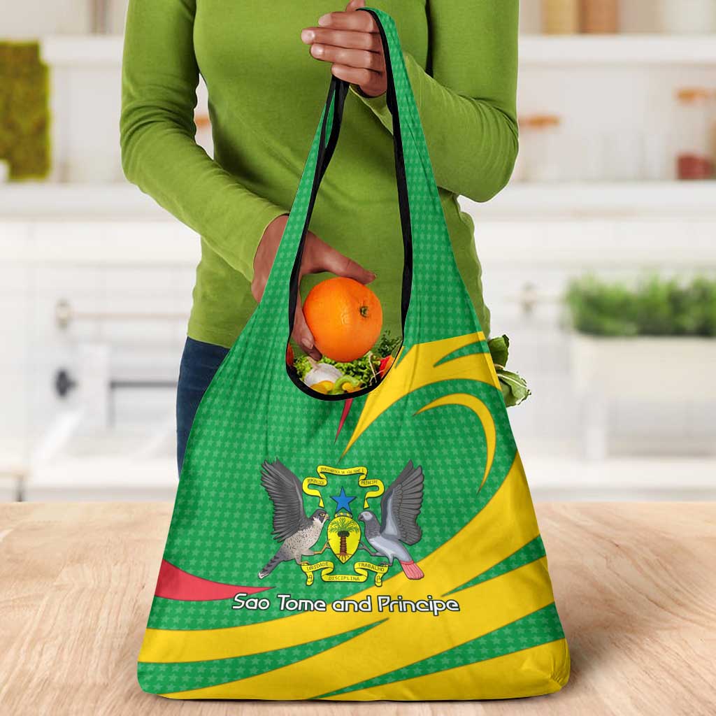 Sao Tome and Principe National Emblem Grocery Bag Green Yellow Flag Pattern - African Pride