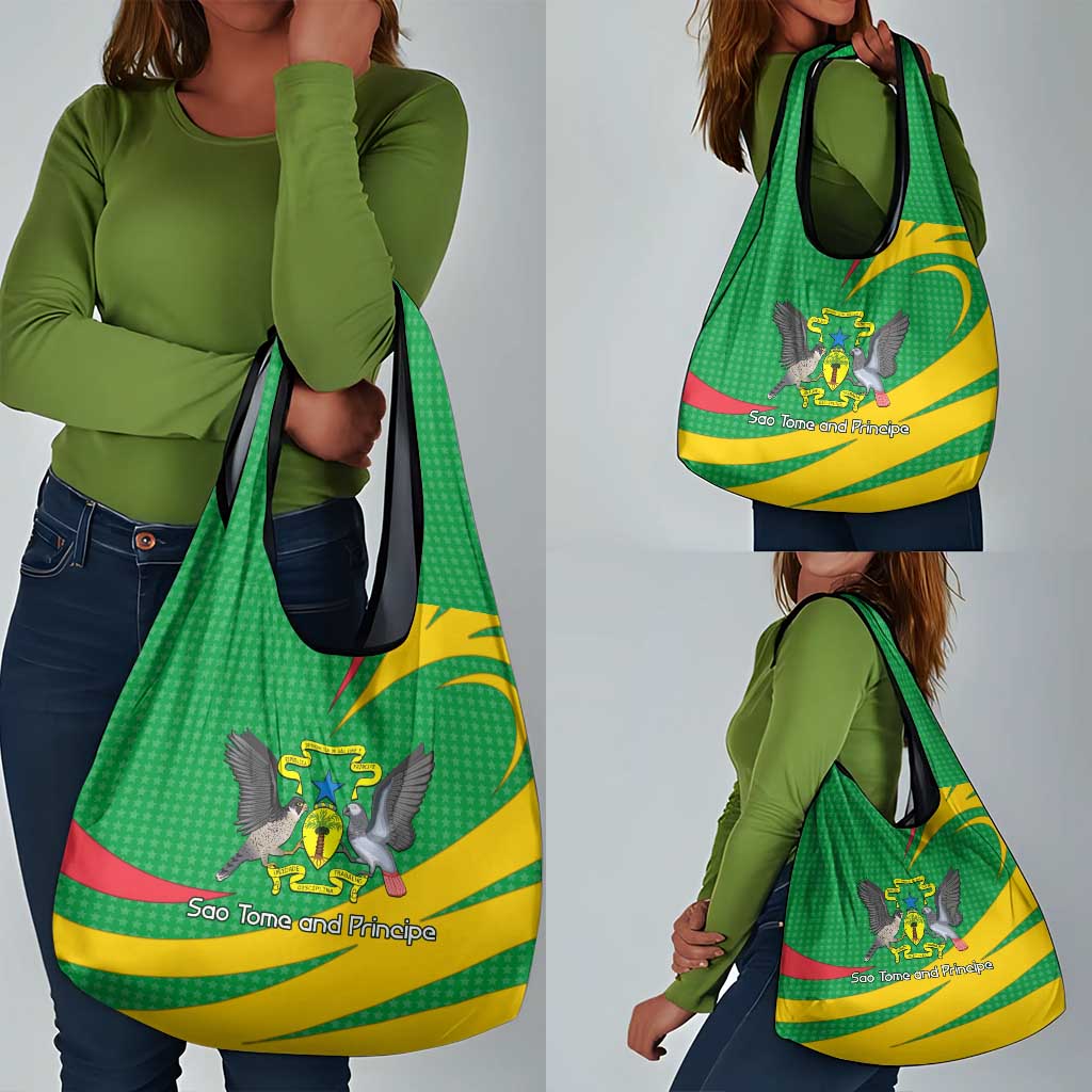 Sao Tome and Principe National Emblem Grocery Bag Green Yellow Flag Pattern - African Pride
