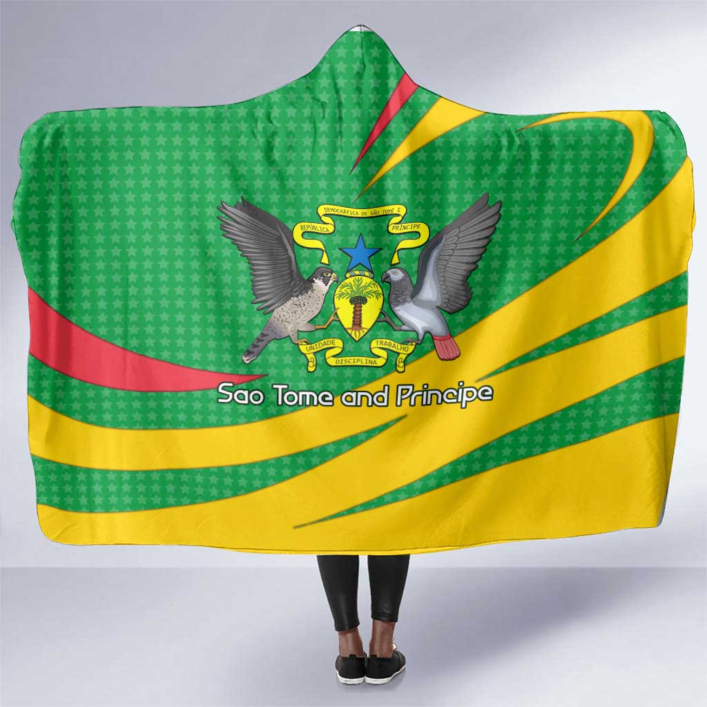 Sao Tome and Principe National Emblem Hooded Blanket Green Yellow Flag Pattern - African Pride
