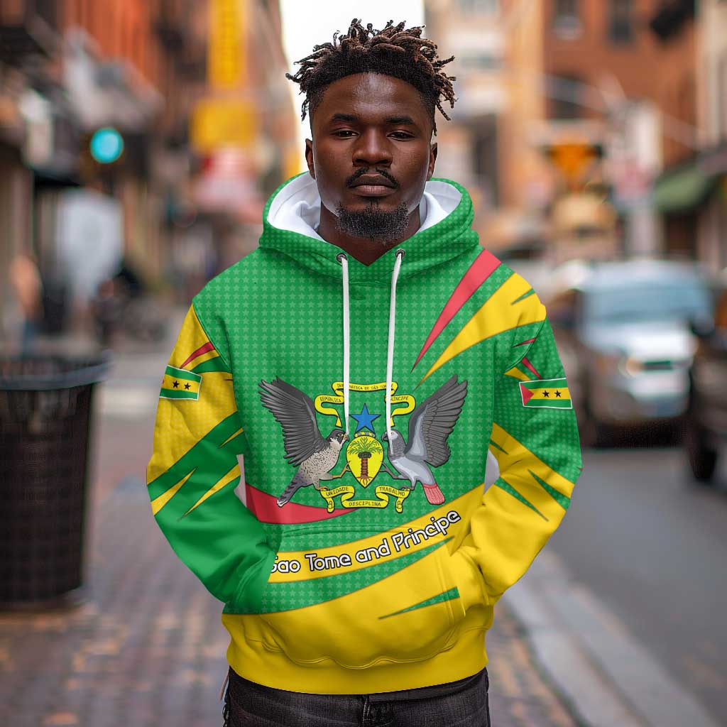 Sao Tome and Principe National Emblem Hoodie Green Yellow Flag Pattern - African Pride