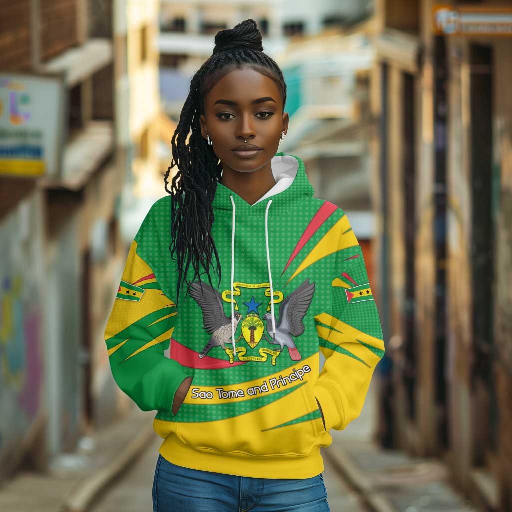 Sao Tome and Principe National Emblem Hoodie Green Yellow Flag Pattern - African Pride