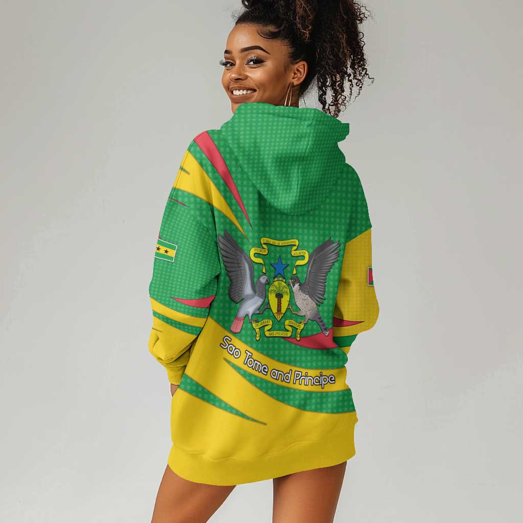 Sao Tome and Principe National Emblem Hoodie Dress Green Yellow Flag Pattern - African Pride