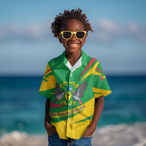 Sao Tome and Principe National Emblem Kid Hawaiian Shirt Green Yellow Flag Pattern - African Pride