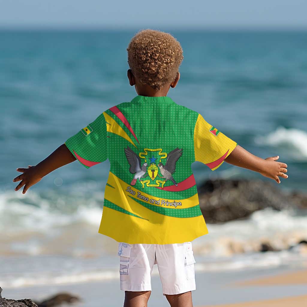 Sao Tome and Principe National Emblem Kid Hawaiian Shirt Green Yellow Flag Pattern - African Pride