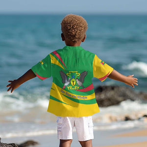 Sao Tome and Principe National Emblem Kid Hawaiian Shirt Green Yellow Flag Pattern - African Pride