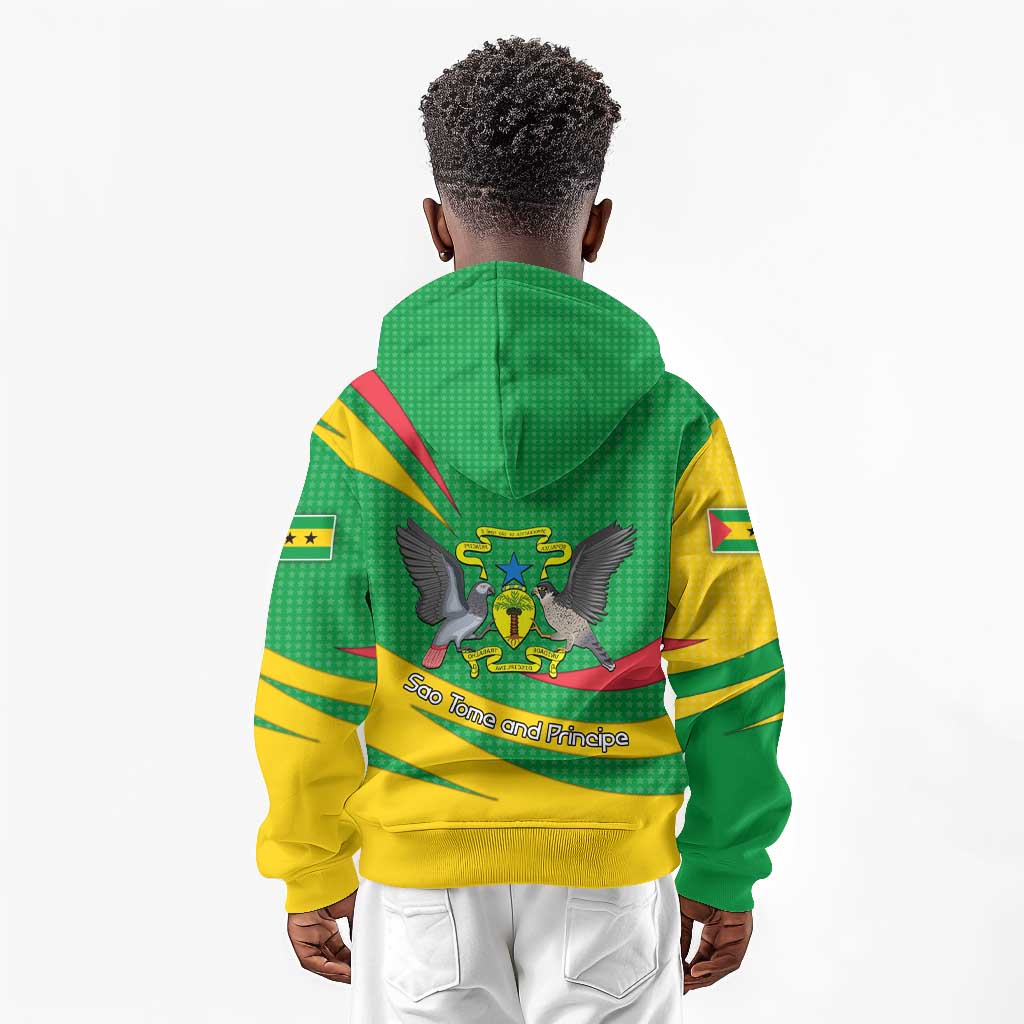 Sao Tome and Principe National Emblem Kid Hoodie Green Yellow Flag Pattern - African Pride
