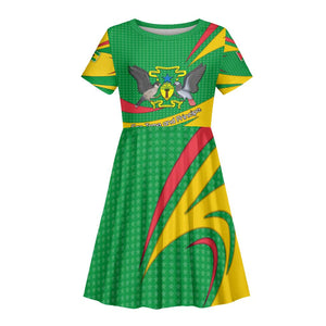 Sao Tome and Principe National Emblem Kid Short Sleeve Dress Green Yellow Flag Pattern - African Pride