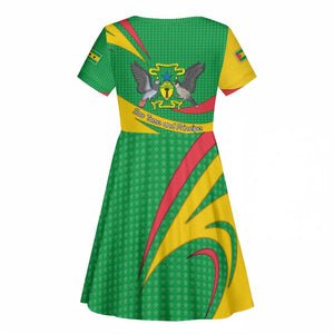 Sao Tome and Principe National Emblem Kid Short Sleeve Dress Green Yellow Flag Pattern - African Pride
