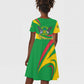 Sao Tome and Principe National Emblem Kid Short Sleeve Dress Green Yellow Flag Pattern - African Pride