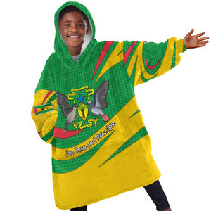 Sao Tome and Principe National Emblem Kid Wearable Blanket Hoodie Green Yellow Flag Pattern - African Pride