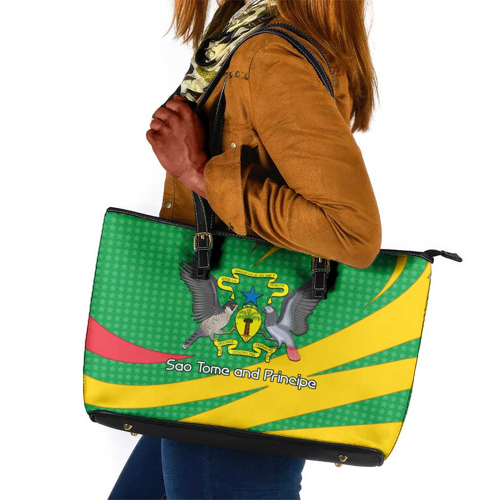 Sao Tome and Principe National Emblem Leather Tote Bag Green Yellow Flag Pattern - African Pride